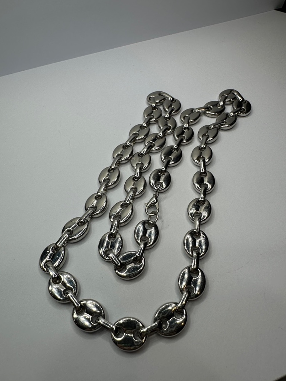 Puffy Mariner Link Silver Chain Necklace 22” Unisex Chunky Long Trendy Chain - Picture 4 of 6
